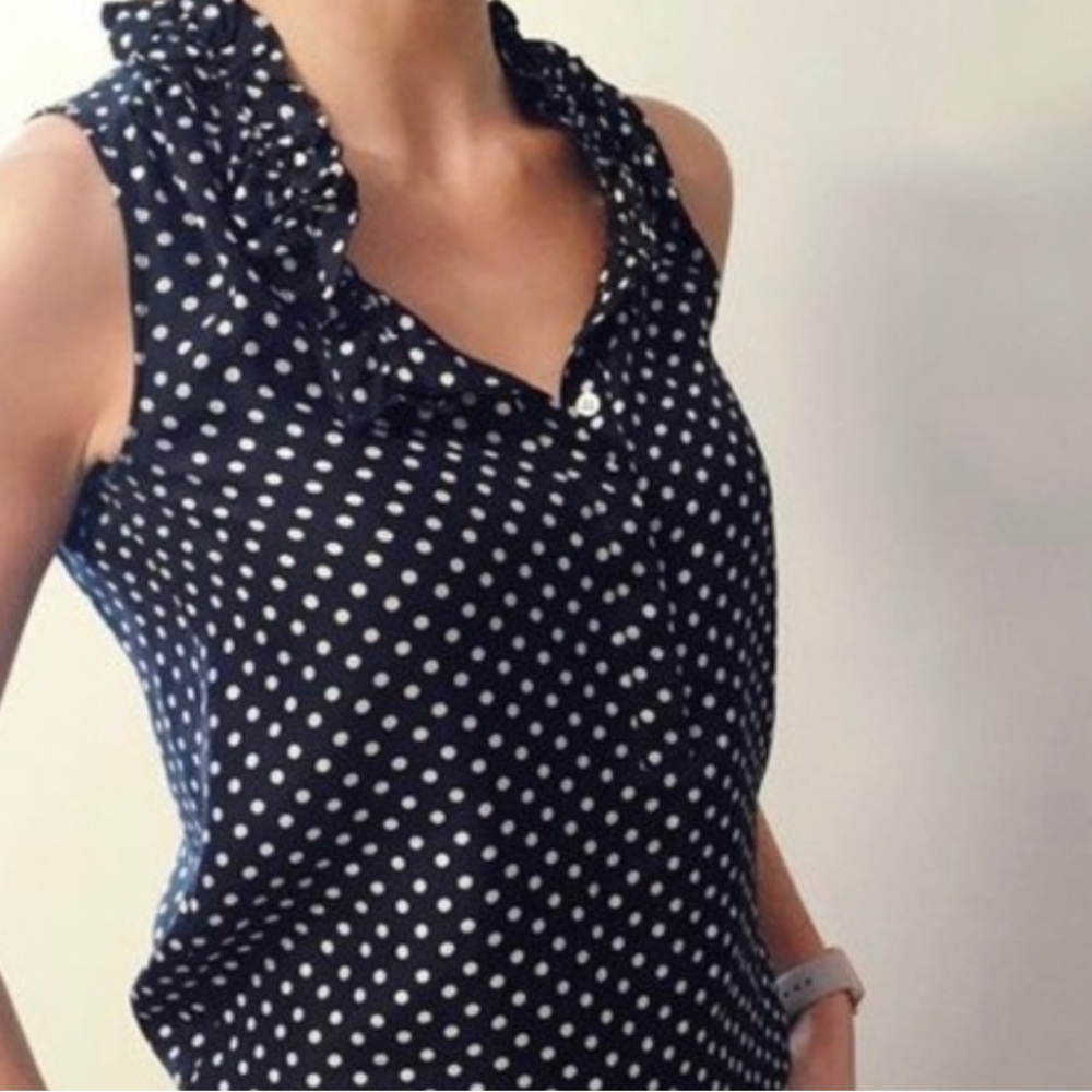 J.Crew Polka Dot Sleeveless Ruffle Collar Blouse Size 2